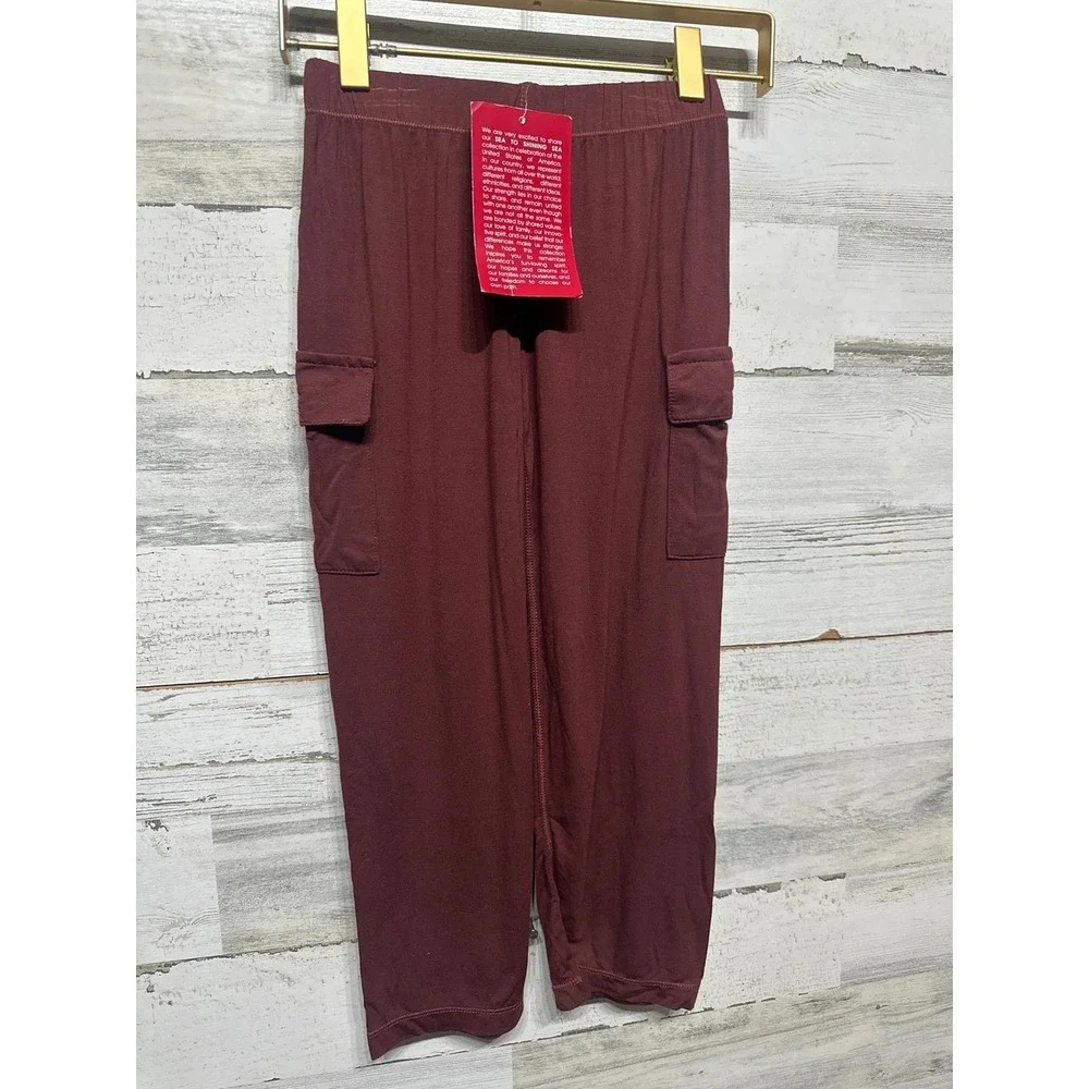 Kickee Pants Cargo Pants Boys 5 Eagle Maroon Bamboo Viscose Stretch NWT